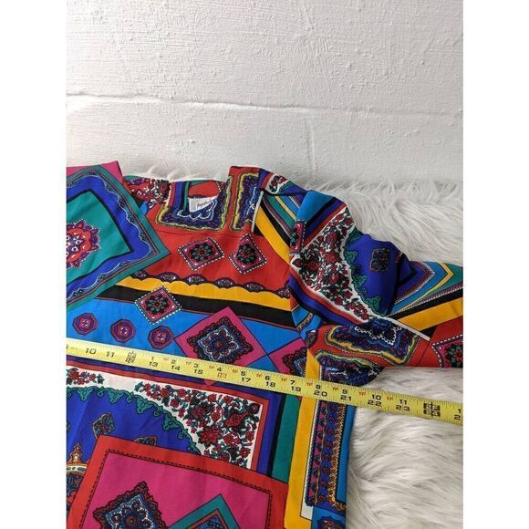 Jacqueline Ferrar Y2K Vintage Pop Art Blouse with Shoulder Pads- Size 12 L Large - Picture 5 of 7
